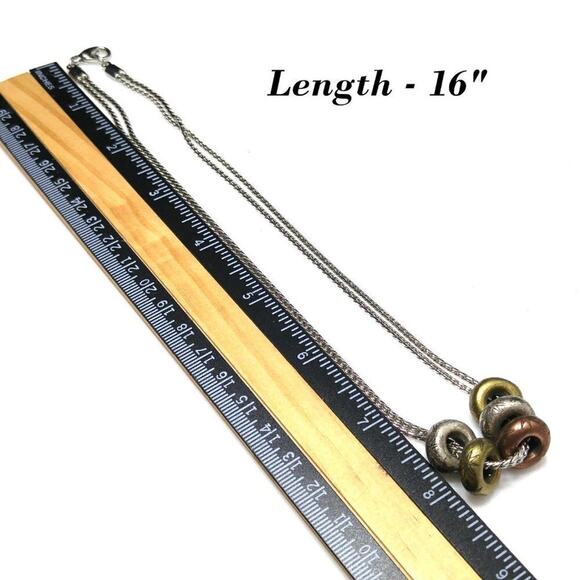 Chico's Gold Silver Copper Charm Necklace, Two Strands, Original Paper Tag, 16" - Picture 7 of 7